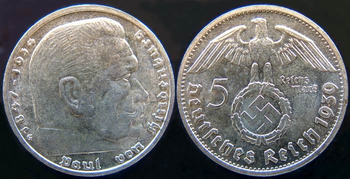 Hindenburg 5 RM - 1939 G
