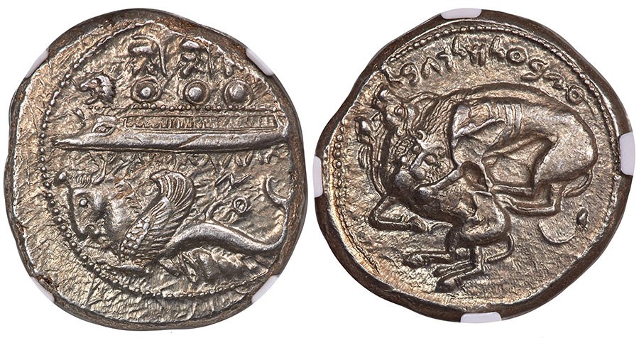 PHOENICIA - Byblus, Azbaal (ca. 400-365 BC) AR shekel
