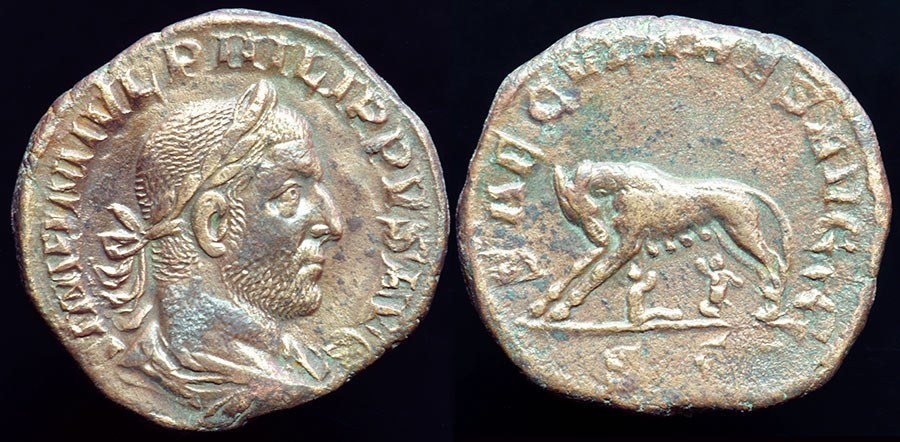 Rome - Philip I (The Arab)  She-Wolf & Twins - Millennium Sestertius