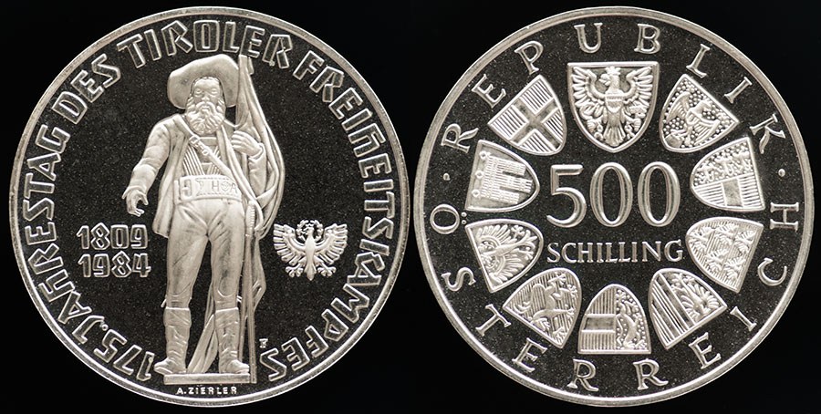 Austria - Andrea Hofer 175th 500 Schilling 1984