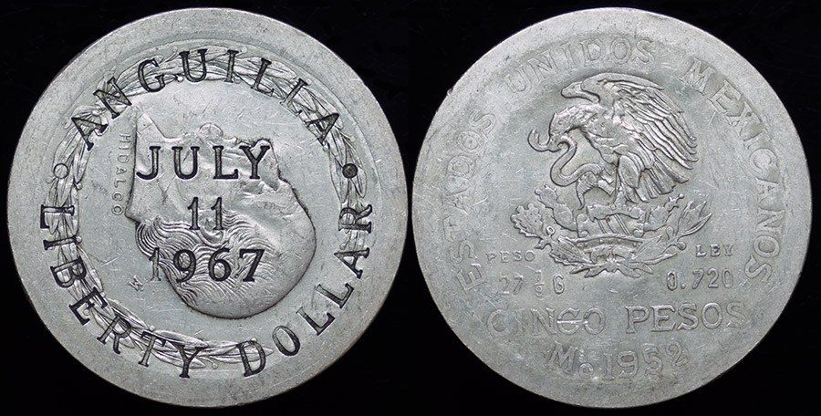 Anguilla - 1967 LIBERTY Dollar on Mexican 5 Pesos