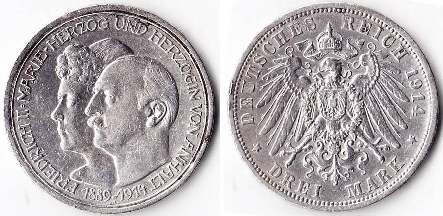 Anhalt-Dessau 1914 3 Mark