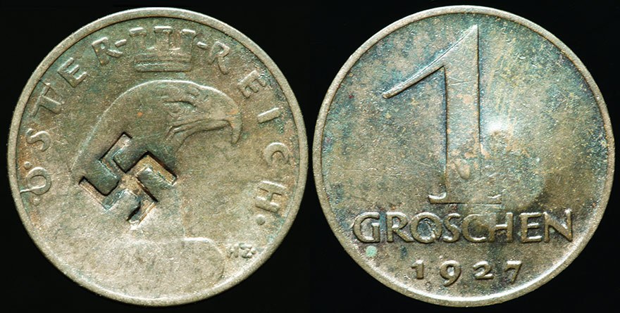 Austria - Nazi Swastika counterstamp - Groschen 1927