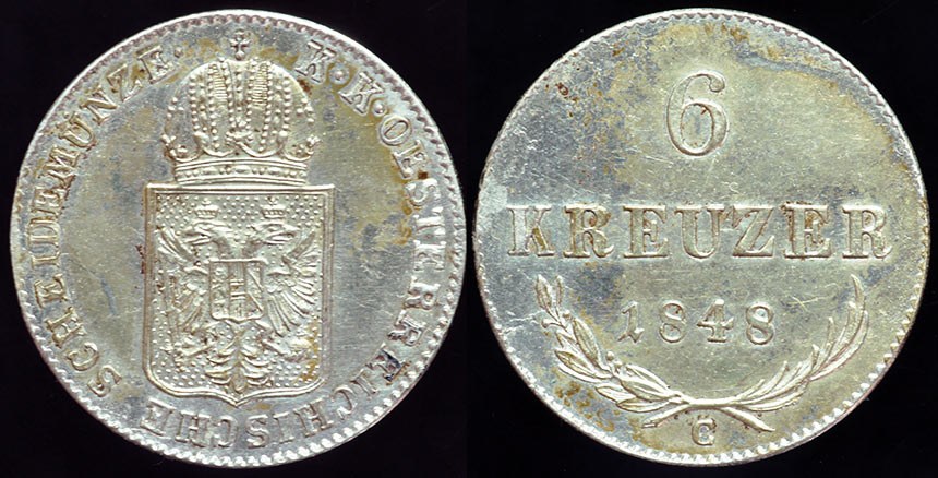 Austria 6 Kreuzer 1848 Revolution