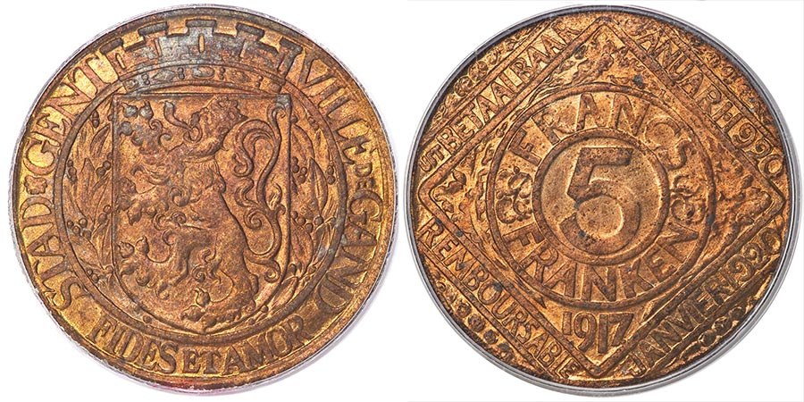Belgium - 5 Francs & Franken 1917 Ghent - WWI German Occupation