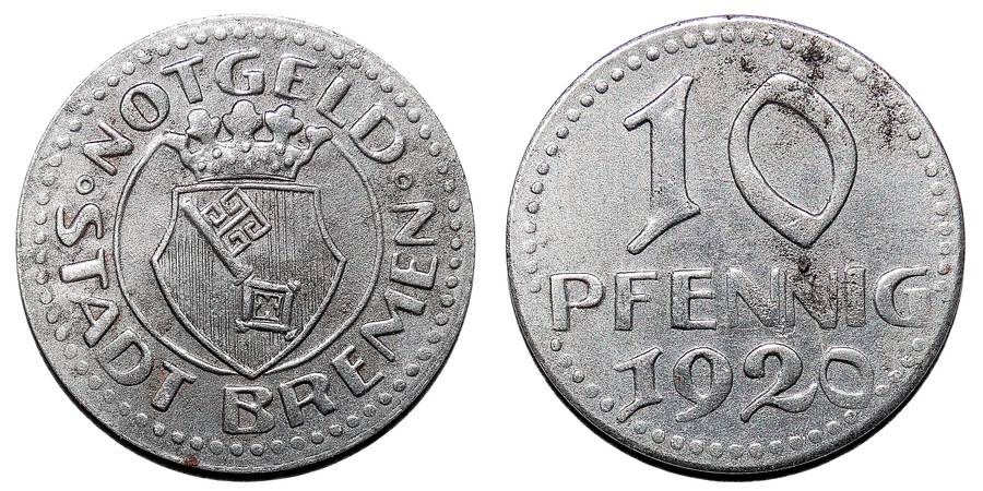 BREMEN (MUNICIPAL)~10 Pfennig 1920