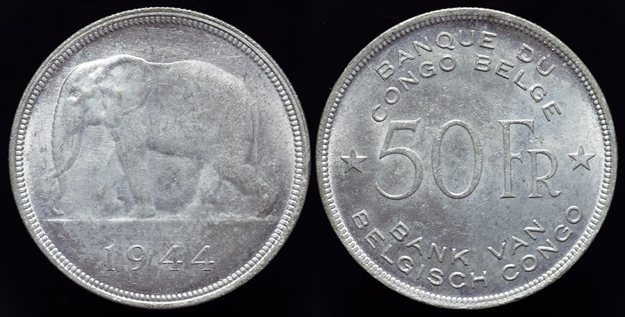 Belgian Congo - 50 Fr. 1944, Elephant