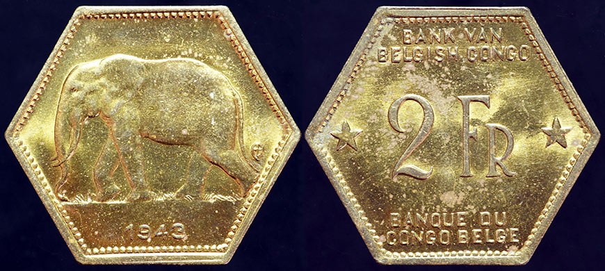 Belgian Congo - 2 Franc 1943, Elephant