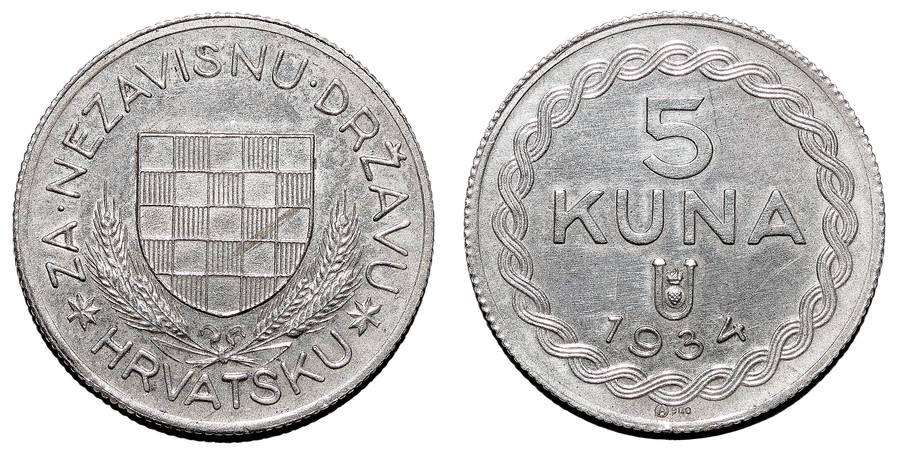 CROATIA (INDEPENDENT STATE)~5 Kuna 1934