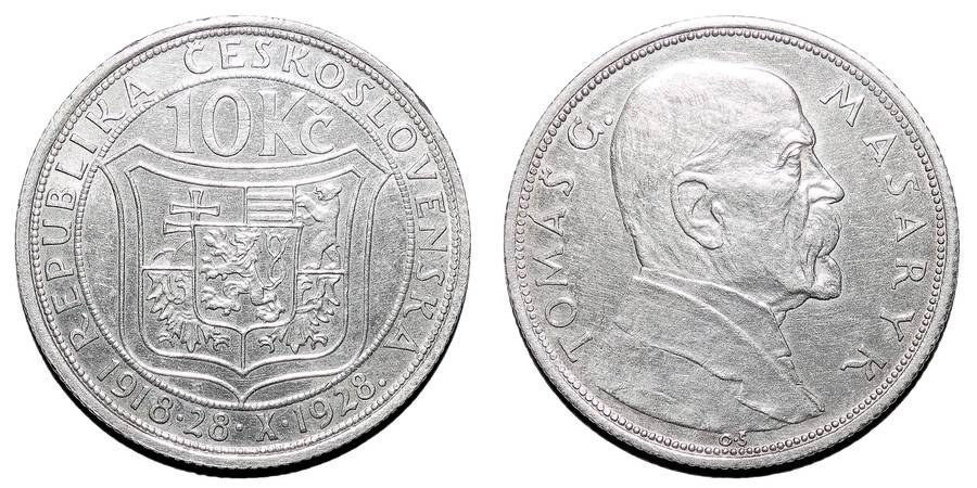 CZECHOSLOVAKIA (REPUBLIC)~10 Koruna 1928