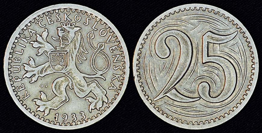Czechoslovakia - 25 Haleru, 1933