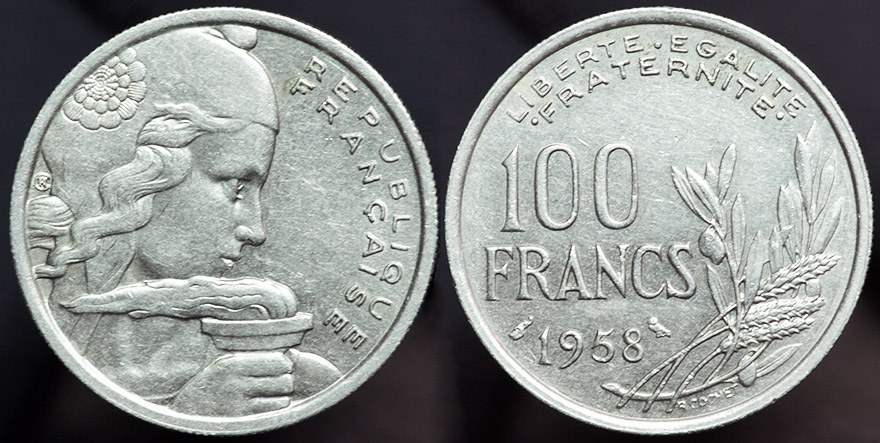 France - 100 Francs 1958 w/Owl Privy