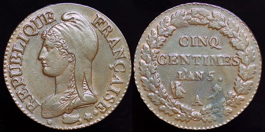 France - 5 Centimes L'An 5 [1796A] French Revolution