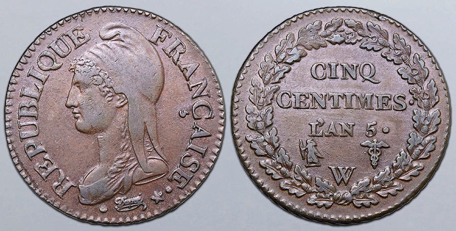 France - 5 Centimes L'AN 5 (1796) W - Lille