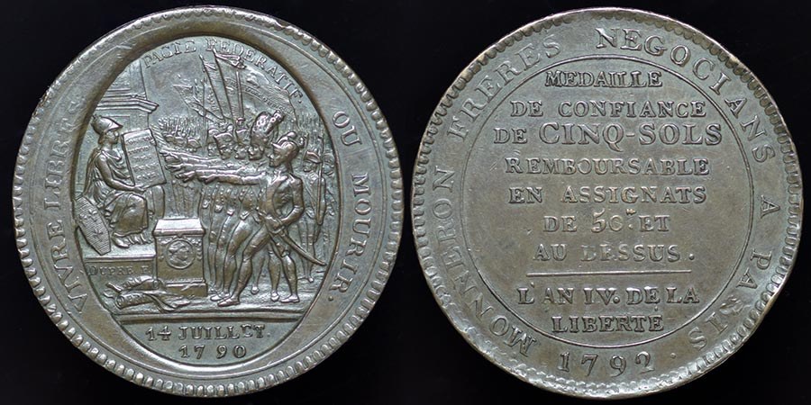French Revolution 1792 5 Sols - Monneron