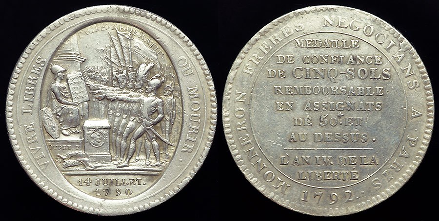 French Rev. - 5 Sols Silver, Monneron & Boulton 1792