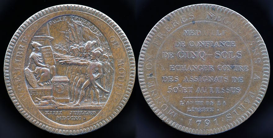French Revolution 1791 (L'AN III) 5 Sols - Monneron,  ROMAN NUMERALS Date!