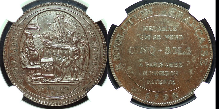 France - 1792 5 Sols for Monneron, by M. Boulton