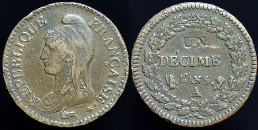 France - Directory UN Decime from 2 Dec. L'An5 (1796)