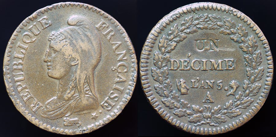 France - French Revolution 2 Decimes devalued L'AN 5