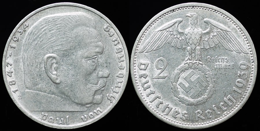 Germany - Hindenburg 2 Reichsmark 1939 E
