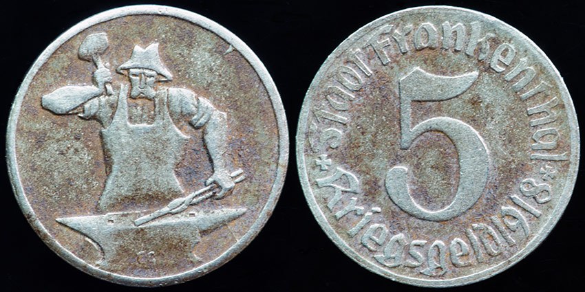 Germany - Frankenthal - Worker at Anvil 5 Pfennig 1918