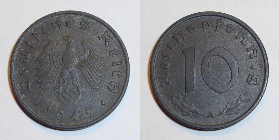 GERMANY (THIRD REICH)~10 Reichspfennig 1945 A