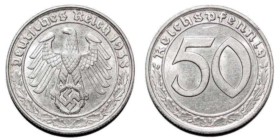 GERMANY (THIRD REICH)~50 Reichspfennig 1938 B