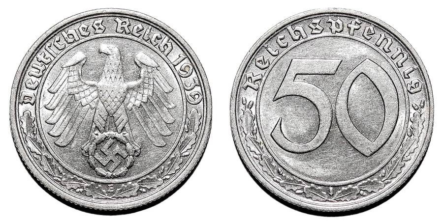 GERMANY (THIRD REICH)~50 Reichspfennig  1939 E