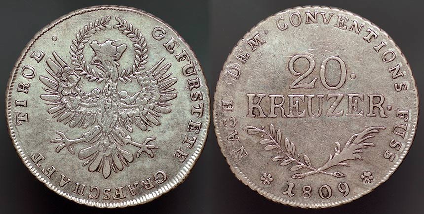 Andreas Hofer 1809 20 KREUZER - raised wing type