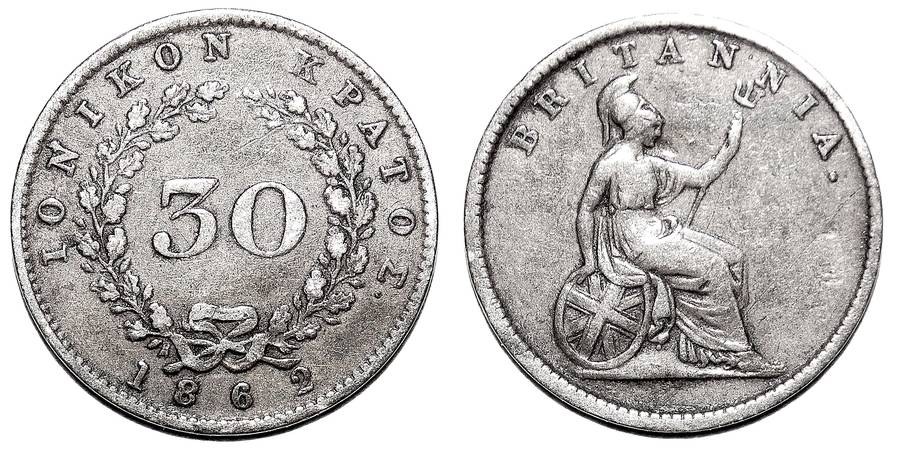 IONIAN ISLANDS (COLONIAL)~30 Lepta 1862