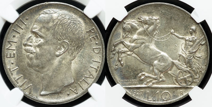 Italy 10 Lire Chariot - 1927