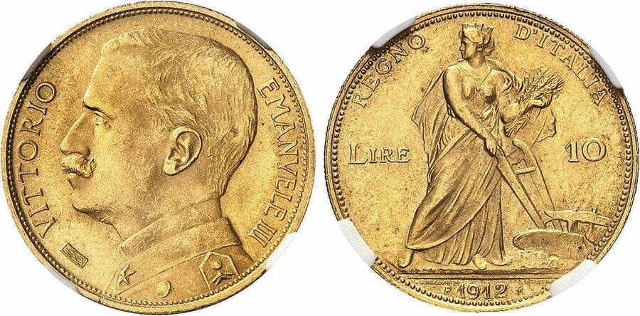Italy - 10 Lire 1912 - Italia w/ Plow