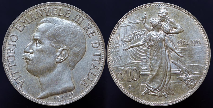 Italy 10 Centesimi 50th Anniversary - 1911