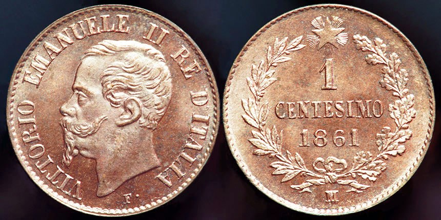 Italy - 1 Centesimo 1861, Unification Year