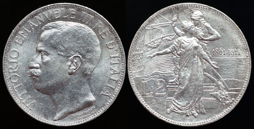 Italy - 2 Lire 1911 - 50th Anniversary