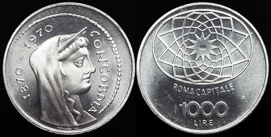 Italy - 1000 Lire 1970 - Rome Centennial