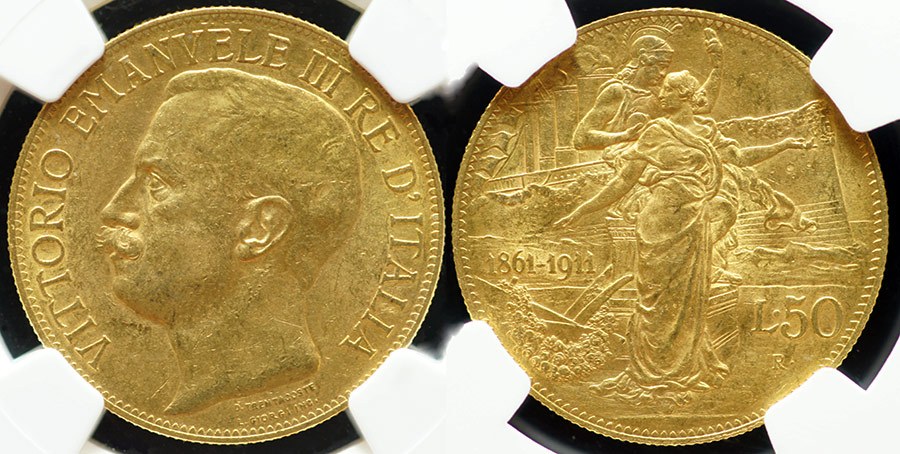 Italy - 50 Lire 50th Anniversary of Unification 1911