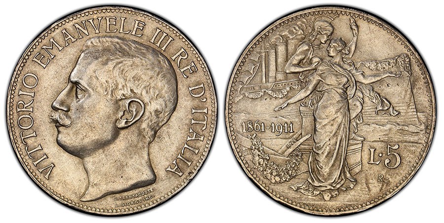 Italy - 5 Lire 1911 50th Anniversary of the Kingdom
