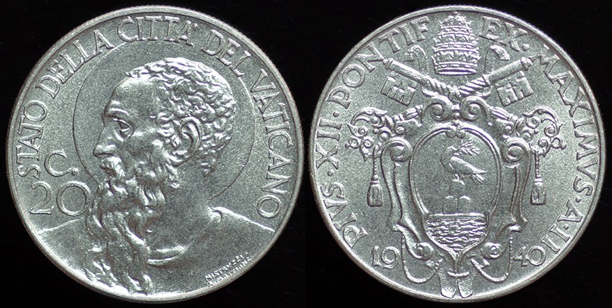 Italy - Vatican City 20 Centesimi 1940 St. Paul