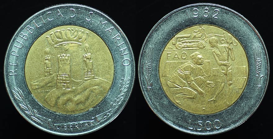 San Marino 500 Lire 1982 - BiMetallic