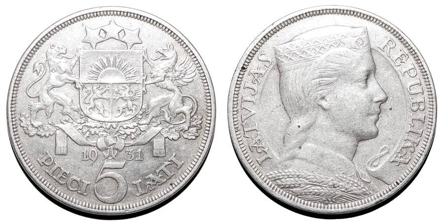 LATVIA (1st REPUBLIC)~5 Lati 1931