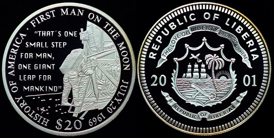 Liberia 20 Dollars 2001 - 1st Man on the Moon