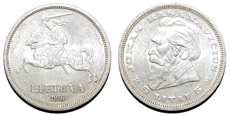 LITHUANIA (1st REPUBLIC)~5 Litai 1936