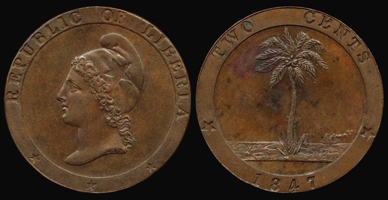 Liberia, 2 Cent, 1847