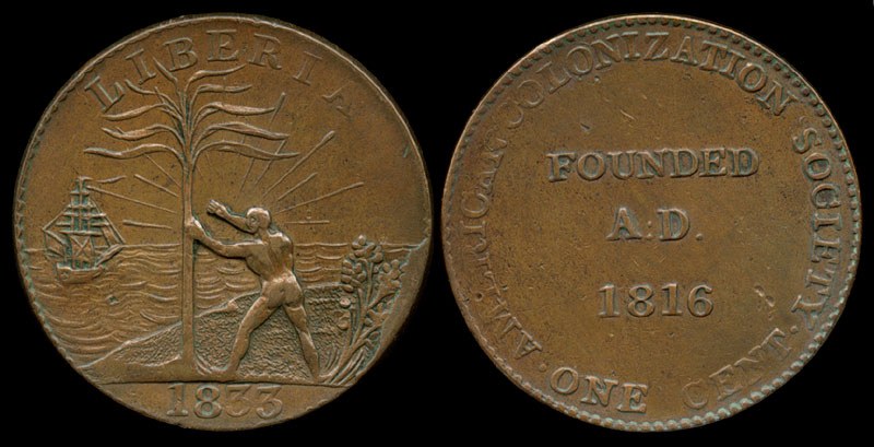 Liberia - 1833 Cent - AMERICAN COLONIZATION SOCIETY, ACS; CH-3
