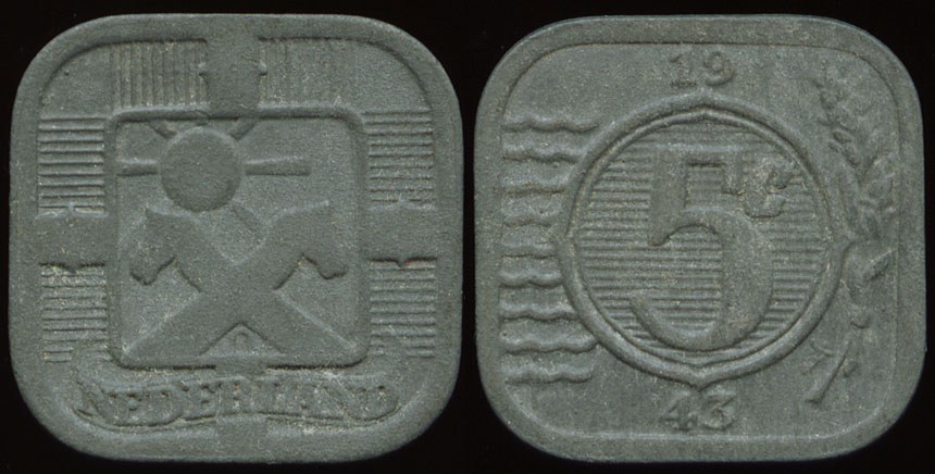 Netherlands 5 Cent Zinc - 1943