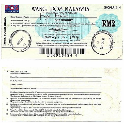 Pahang 1999 2 Ringgit Postal Order.