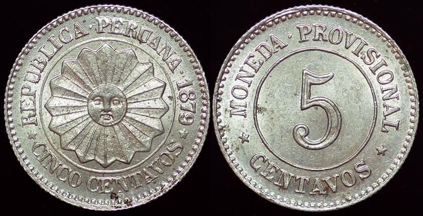 Peru - Provisional 5 Centavos 1879