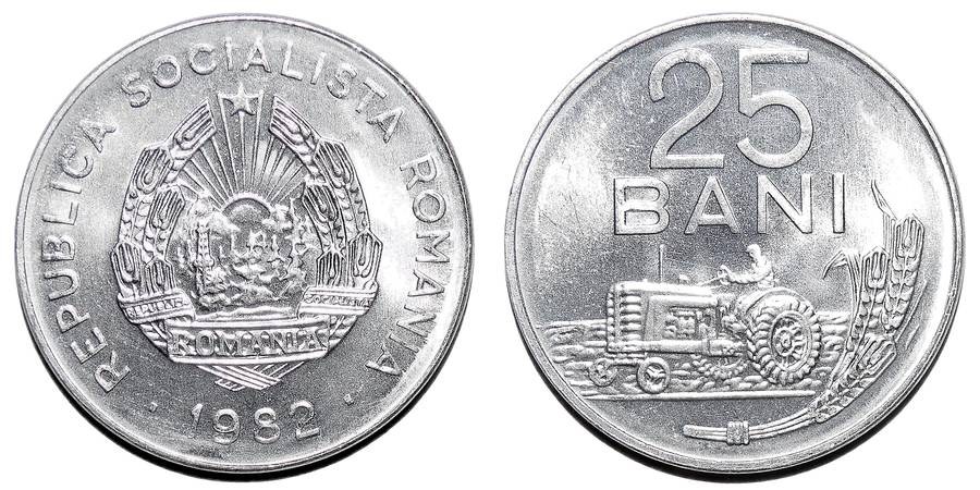 ROMANIA (SOCIALIST REPUBLIC)~25 Bani 1982